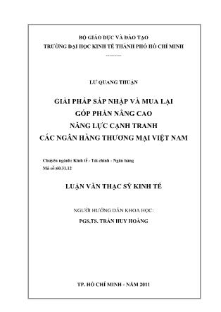 Luận văn Giải pháp sáp nhập và mua lại góp phần nâng cao năng lực cạnh tranh của các Ngân hàng thương mại Việt Nam