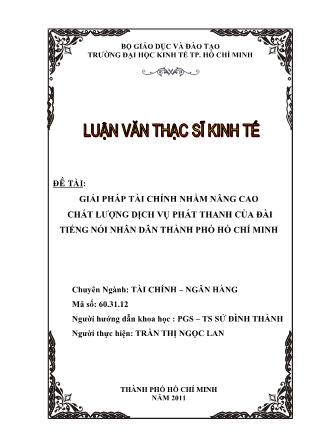 Luận văn Giải pháp tài chính nhằm nâng cao chất lượng dịch vụ phát thanh của Đài tiếng nói nhân dân thành phố Hồ Chí Minh