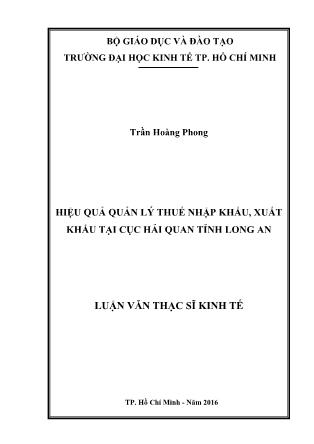 Luận văn Hiệu quả quản lý thuế nhập khẩu, xuất khẩu tại Cục hải quan tỉnh Long An