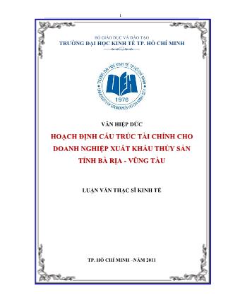 Luận văn Hoạch định cấu trúc tài chính cho doanh nghiệp xuất khẩu thủy sản tỉnh Bà Rịa - Vũng Tàu