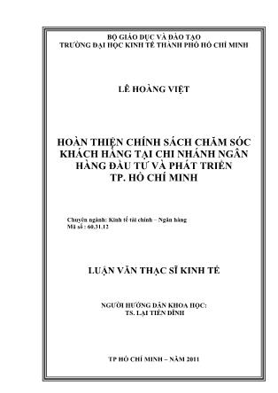 Luận văn Hoàn thiện chính sách chăm sóc khách hàng tại chi nhánh ngân hàng đầu tư và phát triển thành phố Hồ Chí Minh