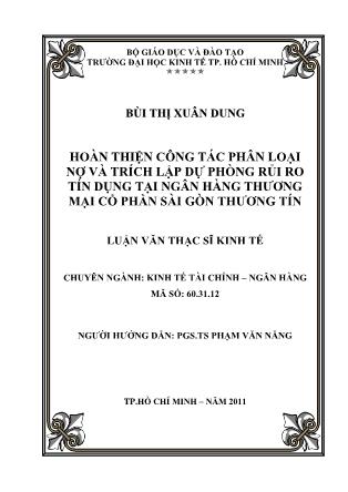 Luận văn Hoàn thiện công tác phân loại nợ và trích lập dự phòng rủi ro tín dụng tại Ngân hàng Thương mại Cổ phần Sài Gòn Thương Tín
