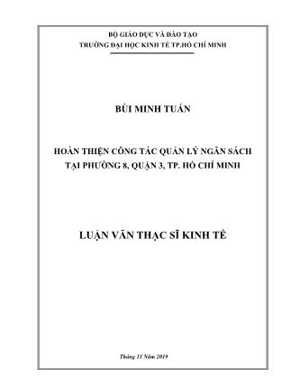 Luận văn Hoàn thiện công tác quản lý ngân sách tại Phường 8, Quận 3, thành phố Hồ Chí Minh