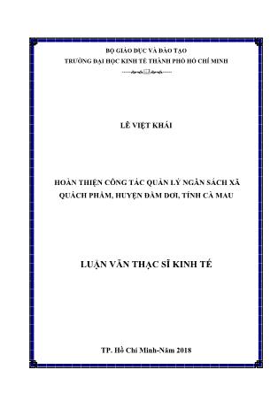 Luận văn Hoàn thiện công tác quản lý ngân sách xã Quách Phẩm, huyện Đầm Dơi, tỉnh Cà Mau