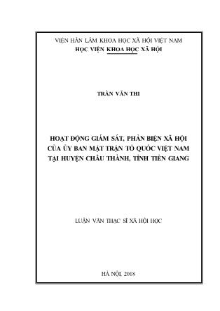 Luận văn Hoạt động giám sát, phản biện xã hội của Ủy ban mặt trận tổ quốc Việt Nam tại huyện Châu Thành, tỉnh Tiền Giang