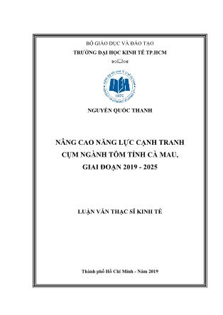 Luận văn Nâng cao năng lực cạnh tranh cụm ngành tôm tỉnh Cà Mau, giai đoạn 2019-2025