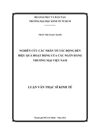 Luận văn Nghiên cứu các nhân tố tác động đến hiệu quả hoạt động của các ngân hàng thương mại Việt Nam