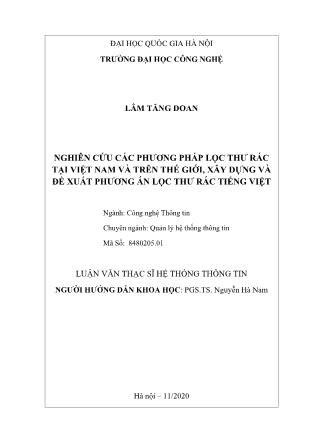Luận văn Nghiên cứu các phương pháp lọc thư rác tại Việt Nam và trên thế giới, xây dựng và đề xuất phương án lọc thư rác tiếng Việt