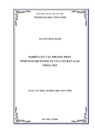 Luận văn Nghiên cứu các phương pháp tính toán độ tương tự của văn bản luật tiếng Việt