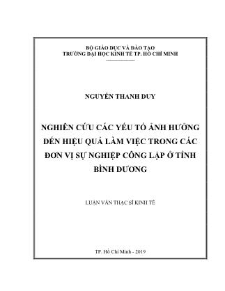 Luận văn Nghiên cứu các yếu tố ảnh hưởng đến hiệu quả làm việc trong các đơn vị sự nghiệp công lập ở tỉnh Bình Dương