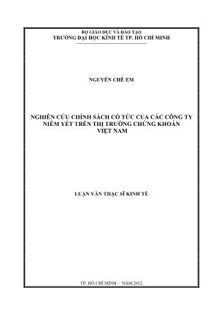 Luận văn Nghiên cứu chính sách cổ tức của các công ty niêm yết trên thị trường chứng khoán Việt Nam