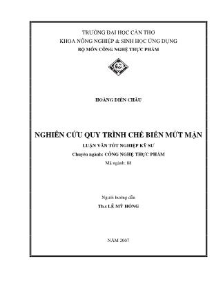 Luận văn Nghiên cứu quy trình chế biến mứt mận
