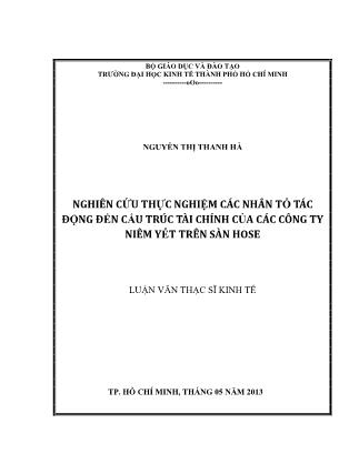 Luận văn Nghiên cứu thực nghiệm các nhân tố tác động đến cấu trúc tài chính của các công ty niêm yết trên sàn Hose
