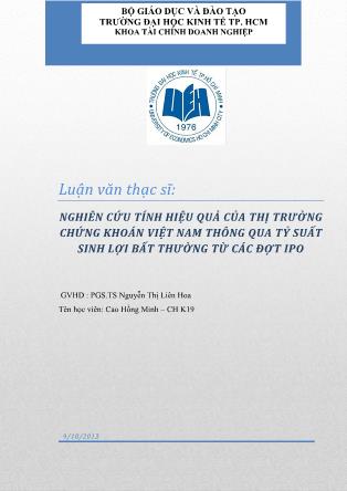 Luận văn Nghiên cứu tính hiệu quả của thị trường chứng khoán Việt Nam thông qua tỷ suất sinh lợi bất thường từ các đợt IPO