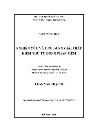 Luận văn Nghiên cứu và ứng dụng giải pháp kiểm thử tự động phần mềm