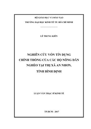 Luận văn Nghiên cứu vốn tín dụng chính thống của các hộ nông dân nghèo tại thị xã An Nhơn, tỉnh Bình Định