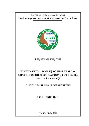 Luận văn Nghiên cứu xác định hệ số phát thải các chất khí ô nhiễm từ hoạt động đốt rơm rạ vùng Tây Nam Bộ