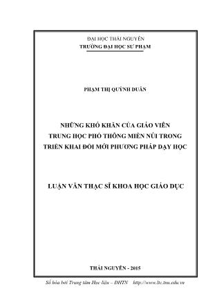 Luận văn Những khó khăn của giáo viên Trung học phổ thông miền núi trong triển khai đổi mới phương pháp dạy học