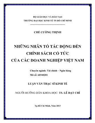 Luận văn Những nhân tố tác động đến chính sách cổ tức của các doanh nghiệp Việt Nam
