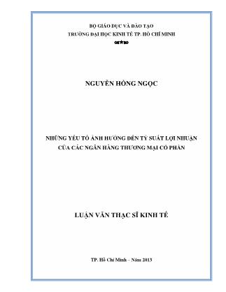 Luận văn Những yếu tố ảnh hưởng đến tỷ suất lợi nhuận của các ngân hàng thương mại cổ phần