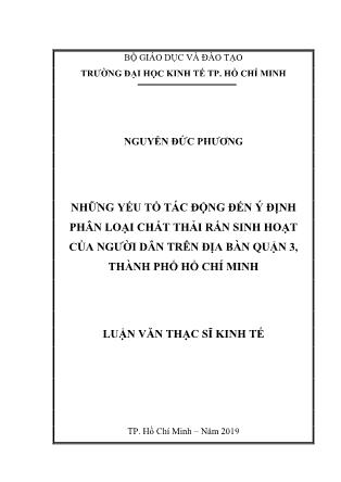Luận văn Những yếu tố tác động đến ý định phân loại chất thải rắn sinh hoạt của người dân trên địa bàn Quận 3, thành phố Hồ Chí Minh