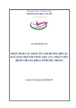 Luận văn Phân tích các nhân tố ảnh hưởng đến sự hài lòng đối với công việc của nhân viên Bệnh viện đa khoa tỉnh Sóc Trăng