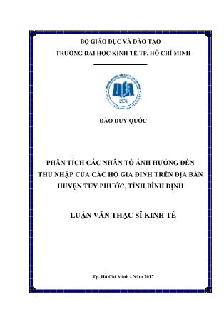 Luận văn Phân tích các nhân tố ảnh hưởng đến thu nhập của các hộ gia đình trên địa bàn huyện Tuy Phước, tỉnh Bình Định