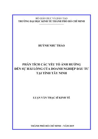 Luận văn Phân tích các yếu tố ảnh hưởng đến sự hài lòng của doanh nghiệp đầu tư tại tỉnh Tây Ninh