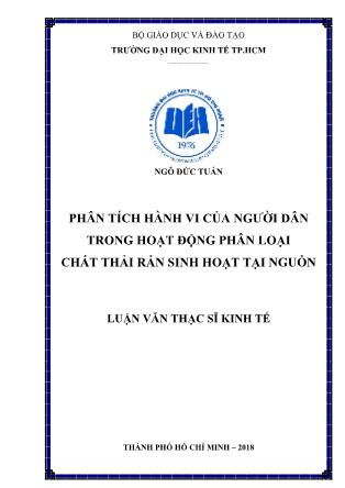 Luận văn Phân tích hành vi của người dân trong hoạt động phân loại chất thải rắn sinh hoạt tại nguồn