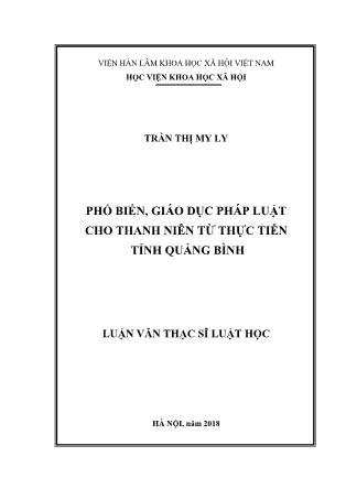 Luận văn Phổ biến, giáo dục pháp luật cho thanh niên từ thực tiễn tỉnh Quảng Bình