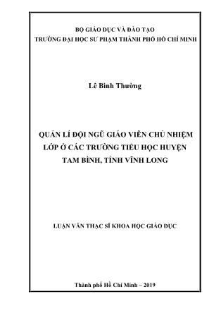 Luận văn Quản lí đội ngũ giáo viên chủ nhiệm lớp ở các trường Tiểu học huyện Tam Bình, tỉnh Vĩnh Long