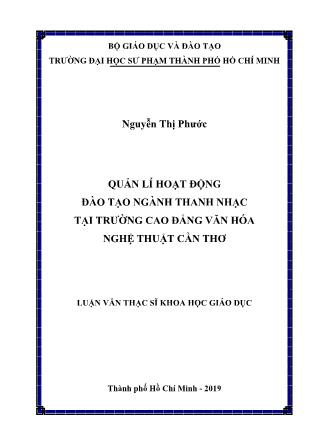 Luận văn Quản lí hoạt động đào tạo ngành Thanh nhạc tại trường Cao đẳng Văn hóa Nghệ thuật Cần Thơ
