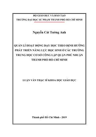 Luận văn Quản lí hoạt động dạy học theo định hướng phát triển năng lực học sinh ở các trường Trung học cơ sở công lập quận Phú Nhuận thành phố Hồ Chí Minh