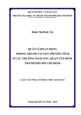 Luận văn Quản lí hoạt động phòng tránh tai nạn thương tích ở các trường Mầm non quận Tân Bình, thành phố Hồ Chí Minh