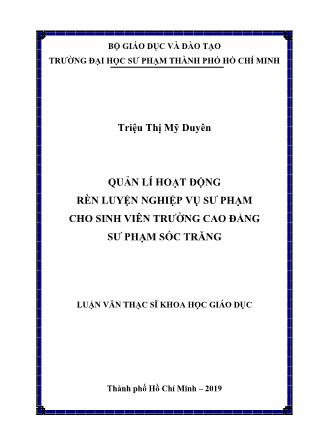 Luận văn Quản lí hoạt động rèn luyện nghiệp vụ sư phạm cho sinh viên trường Cao đẳng Sư phạm Sóc Trăng