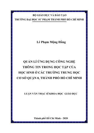 Luận văn Quản lí ứng dụng công nghệ thông tin trong học tập của học sinh ở các trường Trung học cơ sở Quận 8, thành phố Hồ Chí Minh