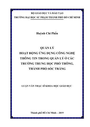 Luận văn Quản lý hoạt động ứng dụng công nghệ thông tin trong quản lý ở các trường Trung học phổ thông, thành phố Sóc Trăng