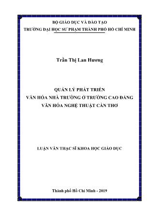 Luận văn Quản lý phát triển văn hóa nhà trường ở trường Cao đẳng Văn hóa Nghệ thuật Cần Thơ