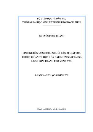 Luận văn Sinh kế bền vững cho người dân bị giải tỏa thuộc dự án tổ hợp hóa dầu miền Nam tại xã Long Sơn, thành phố Vũng Tàu