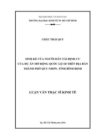 Luận văn Sinh kế của người dân tái định cư của dự án mở rộng quốc lộ 1D trên địa bàn thành phố Quy Nhơn, tỉnh Bình Định