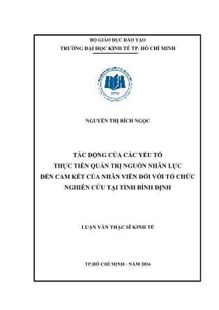Luận văn Tác động của các yếu tố thực tiễn quản trị nguồn nhân lực đến cam kết của nhân viên đối với tổ chức Nghiên cứu tại tỉnh Bình Định