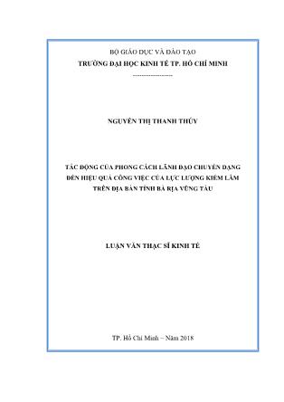 Luận văn Tác động của phong cách lãnh đạo chuyển dạng đến hiệu quả công việc của lực lượng kiểm lâm trên địa bàn tỉnh Bà Rịa - Vũng Tàu