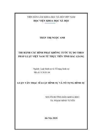 Luận văn Thi hành các hình phạt không tước tự do theo pháp luật Việt Nam từ thực tiễn tỉnh Bắc Giang