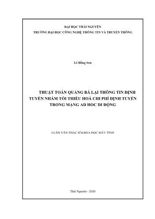 Luận văn Thuật toán quảng bá lại thông tin định tuyến nhằm tối thiểu hoá chi phí định tuyến trong mạng AD HOC di động