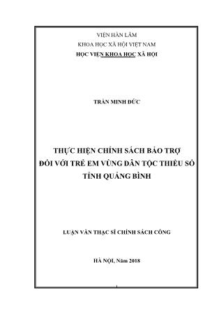 Luận văn Thực hiện chính sách bảo trợ đối với trẻ em vùng dân tộc thiểu số tỉnh Quảng Bình