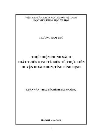 Luận văn Thực hiện chính sách phát triển kinh tế biển từ thực tiễn huyện Hoài Nhơn, tỉnh Bình Định