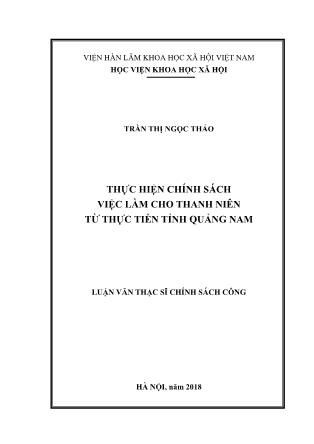 Luận văn Thực hiện chính sách việc làm cho thanh niên từ thực tiễn tỉnh Quảng Nam
