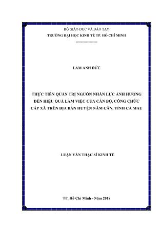 Luận văn Thực tiễn quản trị nguồn nhân lực ảnh hưởng đến hiệu quả làm việc của cán bộ, công chức cấp xã trên địa bàn huyện Năm Căn, tỉnh Cà Mau