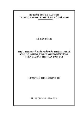 Luận văn Thực trạng và giải pháp cải thiện sinh kế cho hộ nghèo, thoát nghèo bền vững trên địa bàn thị trấn Đầm Dơi