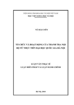 Luận văn Tổ chức và hoạt động của thanh tra nội bộ từ thực tiễn Đại học Quốc gia Hà Nội